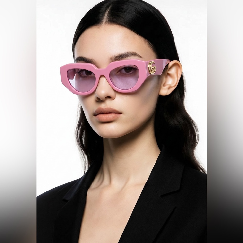 New Authentic ✨ Authentic Gucci GG1421S 004 Sunglasses – Pink Geometric Cat-Eye - Picture 4 of 14